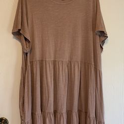 Brown Dress Short Sleeve With Pockets 