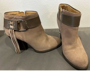 Taupe Suede Ankle Boots with Buckle Strap