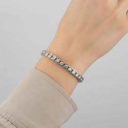 14K White Gold 8" Diamonds Tennis Bracelet W/Safety Chain - 1.83ct