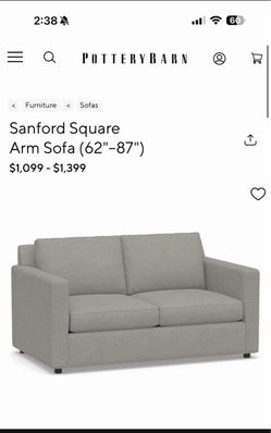 Pottery Barn - Gray Sanford Square Arm Sofa - (Loveseat 62”)