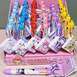 cute stationary character 6 color pens w/mini notebook