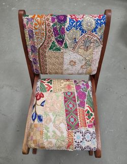 Boho Embroidered Patchwork Solid Wood Accent Chair