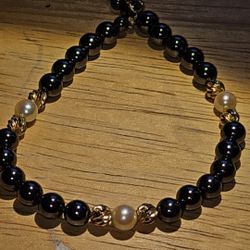 14k Gold Genuine Pearl Hematite Bracelet 