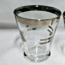 Dorothy Thorpe RARE DOTS AND DASHES GLASS Cocktail Silver Band Juice Mid Century