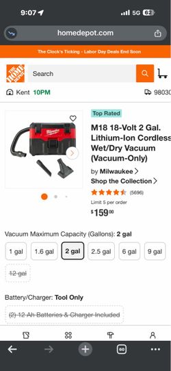 Milwaukee m18 wet dry vac 2gal