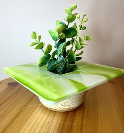 Unique Stunning Ikebana Vase/Flower Frog Studio Pottery MCM Ceramic Tile Top Thumbnail