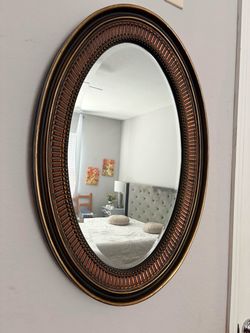 Oval Wall Mirror with Bronze Frame