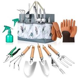 9-Piece Gardening Tools Set - Complete Gardening Kit with Heavy-Duty Stainless Hand Tools, Durable Storage Bag with Garden Accessories