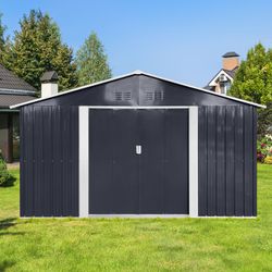 11.2x10.6 Ft Metal garden sheds outdoor storage sheds Grey with window