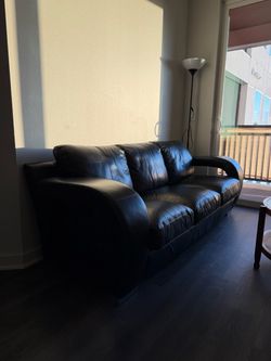Genuine Black Leather Couch