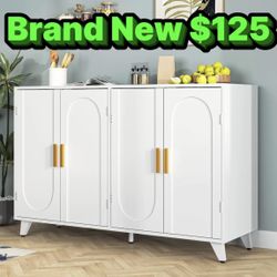 Demi Bonn Sideboard Buffet Cabinet with 4 Doors, Removable Shelves, for Living room, Dining room, Entryway, White