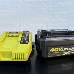 New!! Ryobi 40V Lithium-Ion 6.0 Ah Battery and Rapid Charger Starter Kit