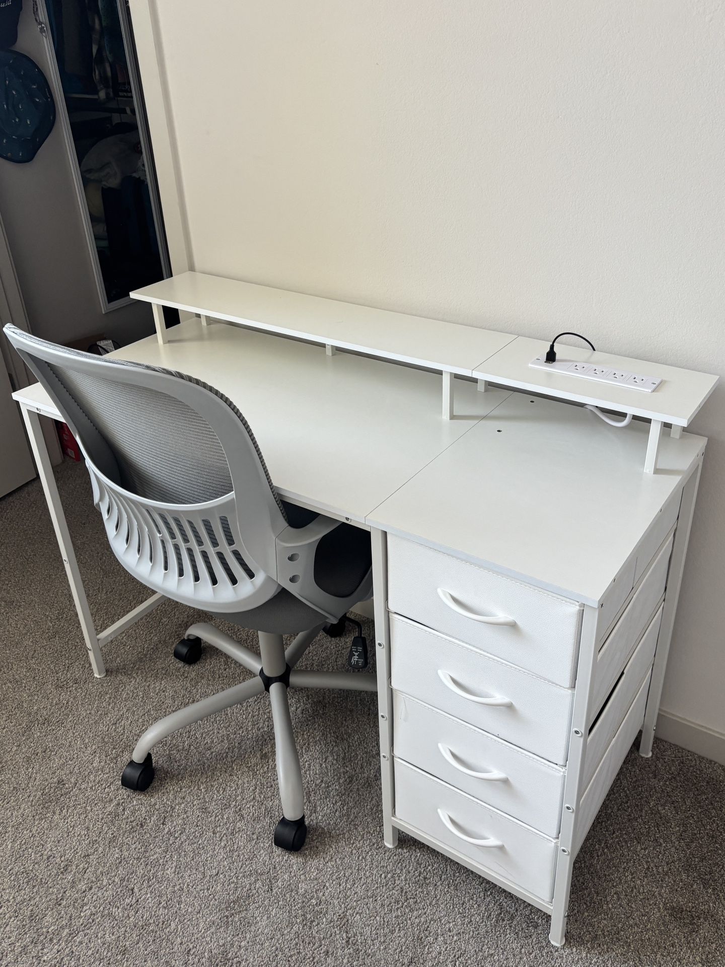47 Inch Computer Desk with Power Outlets and LED Lights
