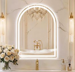 Arched LED Bathroom Mirror with Lights, 24" x 32" Lighted Vanity Mirror Anti-Fog, Dimmable 3 Colors, Backlit + Frontlit, HD Shatterproof Tempered Glas
