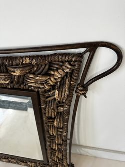 Large Decorative Wall Mirror – Woven Rattan & Iron Frame (OBO)