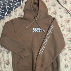 Proclub Hoodie Taupe Haize AKA Brown With Embroided Logo On Front And Arm Size M