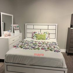 White Bedroom Set, Bed, Nightstand, Dresser, Mirror/ Delivery Available 