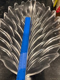 Large Clear Glass Leaf-Shaped Serving Dish