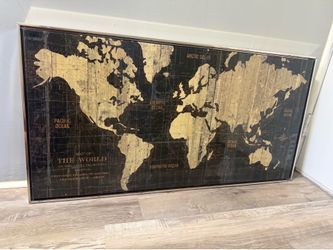 Large Framed Vintage-Style World Map – 48” x 40”