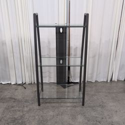 Modern Gray Metal TV Stand with Glass Shelves