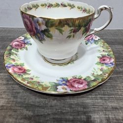 PARAGON BONE CHINA TAPESTRY ROSE FOOTED TEACUP AND SAUCER