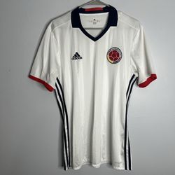 Colombia National Team Jersey Mens Large White Adidas 2016 2017 Futbol Soccer