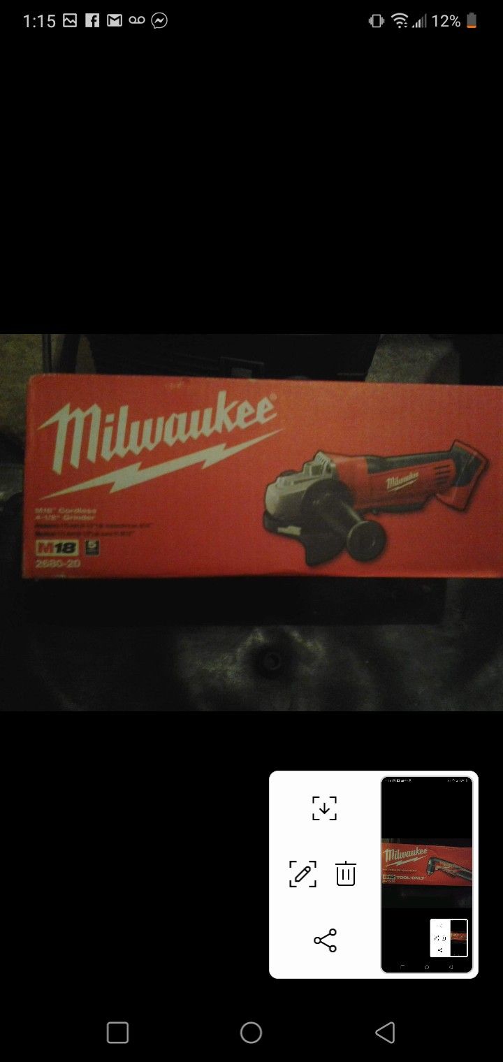 Milwaukee M18 cordless 4-1\2 grinder