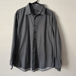 Express 1MX Slim Geo Print Button Down Long Sleeve Dress Shirt Size L