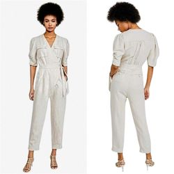 Super Cute & Comfy Jumpsuit NEW With Tags XS Women's One Piece Beige Linen Cotton