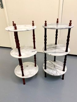 vintage Italian 3-tier marble and wood plant stand
