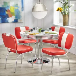 5pc  Retro Dining Set Chrome Pedestal Base, (New)