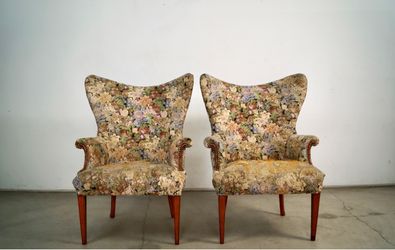 Pair Of 1940’s Hollywood Regency Butterfly Wingback Arm Chairs