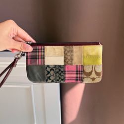 Vintage Coach patchwork wristlet with plaid and monogram patterns