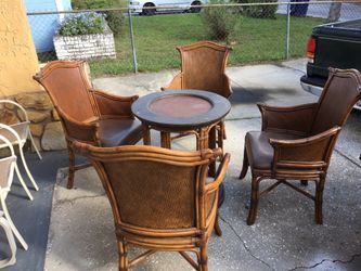 Rattan dining glass table set of 5