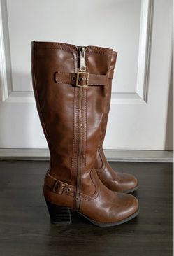 Brown Leather Knee-High Heeled Boots