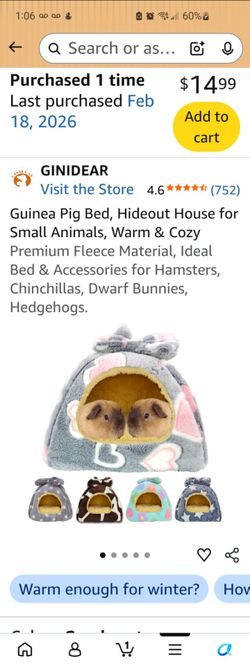 Two GINIDEAR Small Animal Bed / Hideout House (Warm Fleece) 🐹🏡💕