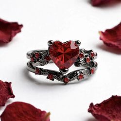 Gothic Red Heart Ring Set - Black Twig Promise Ring - 2 Piece - Size 6-10 NEW 