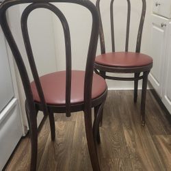 4 Vintage Bent Wood Chairs with Red Seats OBO