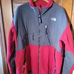 Red And Gray North Face Fleece Coat XXL