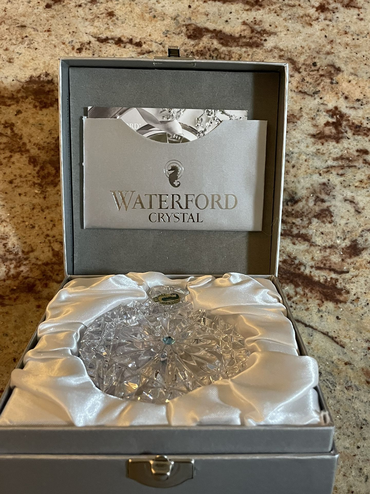 Waterford Crystal Snowflake Wishes Aqua Happiness Xmas Tree Ornament 154698