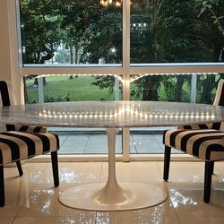 6 dining chairs (2 striped and 4 blue)