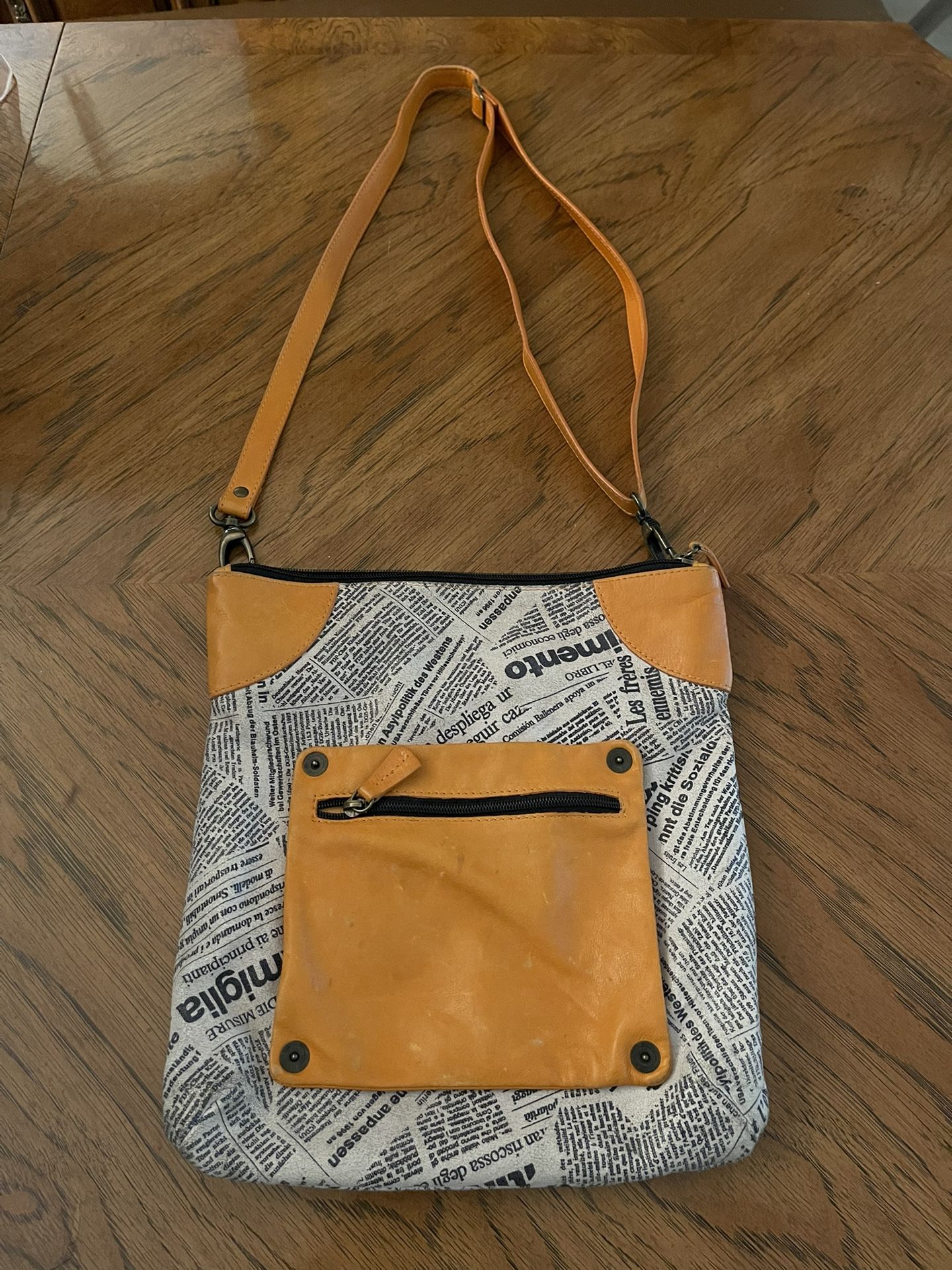 Genuine Leather Maurizio Taiuti Shoulder or Crossbody Bag with Newspaper Design Made in Italy