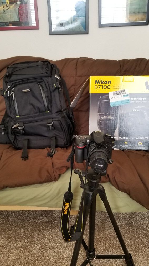 Nikon D7100 Dslr 2 lenses, flash, backpack, and accessories