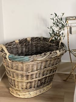 Antique French Champagne Harvest Basket #turq