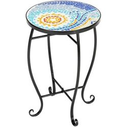 Blue Hawaiian Inlaid Color Glass Sun Mosaic Round Terrace Bistro Table