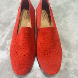 CLARKS Collection Juliet Hayes Perforated Red Loafers Size 9