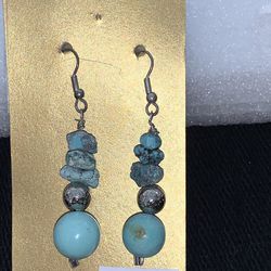Hand Made Drop Earrings With Genuine Turquoise And Silver Balls