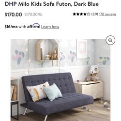 DHP Milo Kids Sofa , Kids Futon, New Children’s Bed, Dark Blue Kids Bed, Futon