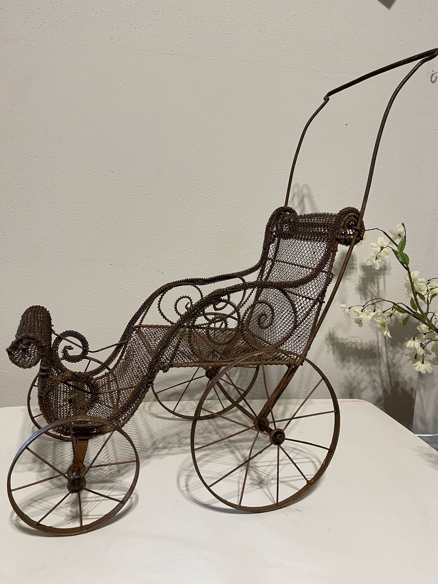 Antique Metal Mesh Doll Carriage Stroller