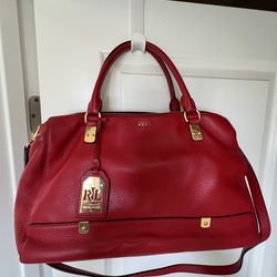 Lauren Ralph Lauren Red Pebbled Satchel Bag